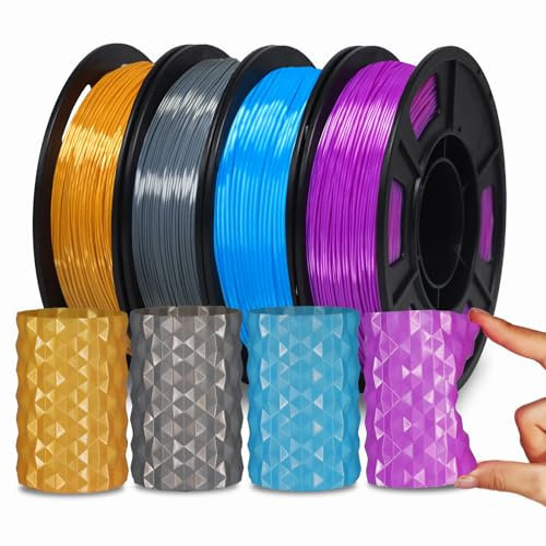 YOUSU Silk tpu filament 1,75 mm, tpu 95a, 3d drucker filament, Flexibles Filament, hohe Härte, Elastizität, weiches Klebematerial, elastisch, TPU 4x250g, Silk TPU Gold, Dunkel silber, Blau, Lila