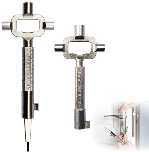 Clé de construction universelle, clés d'architecte, courtes et longues | clés de chantier, avec échelle de mesure, pour ouvrir, serrure à cylindre enfichable, argent, alliage de zinc