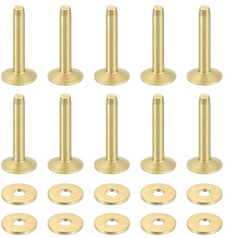 QUARKZMAN 50 Juegos De Remaches Y Arandelas 10x3.3x19mm Tono Dorado | De Cobre, Remaches De Cobre Sólidos, Para Suministros De Artesanía En Cuero DIY