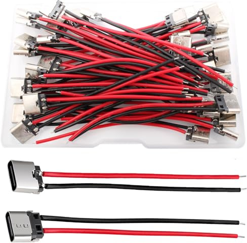 RUNCCI-YUN 20Pièces connecteur USB C a souder prise femelle, USB C 2 Fils femelle connecteur panneau,60mm 24 AWG, avec fonction PD