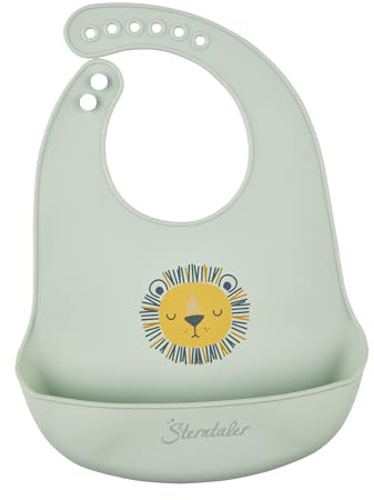 Sterntaler Silikon Lätzchen Löwe Leo – Lebensmittelecht – Abwischbar & spülmaschinengeeignet – Mit Auffangfach für weniger Essensreste – Verstellbar für Babys & Kleinkinder, blassgrün