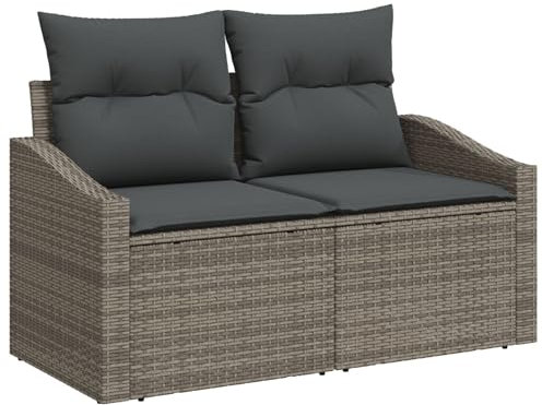 vidaXL Trädgårdsoffset med kudde 7 pcs Grå konstrotting, Trädgårdsoffor, modern modulär utomhuslounge, lätt och slitstark, UV-skyddad möbel