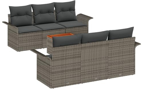 vidaXL Trädgårdsoffset med kudde 7 pcs Grå konstrotting, Modern modulär trädgårdsoffa, hållbart utemöbler, lätt sittgrupp, vädertålig loungemöbel, UV-skydd