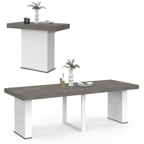 IDMarket - Konsolentisch, ausziehbar, Esstisch Eden für 10 Personen, 235 cm, Beton und Weiß