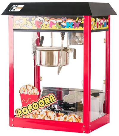 Cleiton® Palomitera Roja con Tejado Negro de 56x42x76 cm | Máquina de Palomitas Profesional de acero inox y cristal para Ferias - 1440 W y 220 V