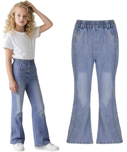 Domueay Vaqueros para Niñas Baggy Cintura Elástica Denim Jeans, 6-15 años | Pierna Ancha Pantalones, Casual Moda Streetwear, Uso diario, Colegio, Ropa Infantil Primavera Otoño, Clásicos Versátiles