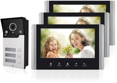 AOAMZ Interphone Vidéo Filaire 3 unités Sonnette, Visiophone Connecté 4 Fils avec 7 Écran tactile Caméra de Vision Nocturne étanche Déverrouillage Surveillance Portier Vidéo Audio Bidirectionnel