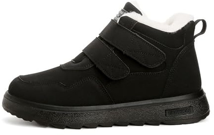 Boys Fleece Lined Ankle Boots Girls Winter Thermal Anti-Slip Walking Hiking Shoes Padded Warm School Snow Boots Outdoor Casual Sports Trainers (Black, 2.5 Big Kids)