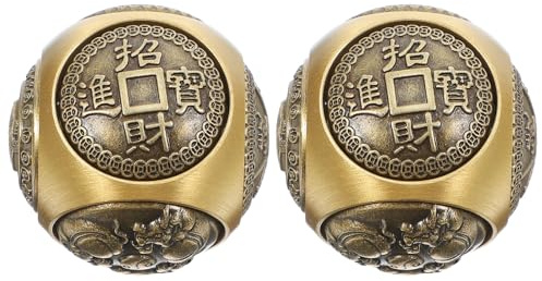 2 Stück 36mm Messing Handbälle mit Sechsseitigem Relief | Goldfarben, für Studium und Zuhause, Feine Struktur, Kompakt zum Greifen