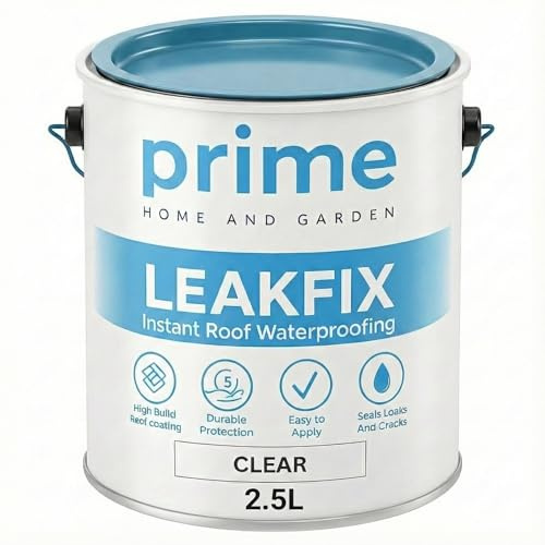 Prime Clear LeakFix Liquid Rubber Coating 2.5L – Instant Waterproof Roof Sealant for Leaks, Cracks, Roof Repairs, Gutters, Drainpipes, Concrete, Brick & Metal Surfaces - One Coat Seal & Waterproofer