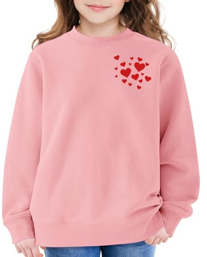 Mjjsk Flickor rund hals sweatshirt trendig långärmad hjärta grafisk tröja barn vardaglig Preppy pullover toppar komfort mjuka semester kläder, Rosa, 3-4 Years