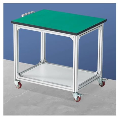 Tragbare Werkbank mit Rädern und Griffen, antistatischer Arbeitsplatz, mobiler Werkzeugwagen für Werkstatt und Tests, robuster Materialhandhabungstisch (Grün, 2,60 x 60 x 75 cm)