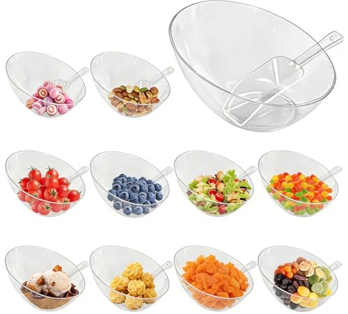 20PCS Clear Plastic Serving Bowls Set, Salad Bowl Popcorn Scoops 570ML