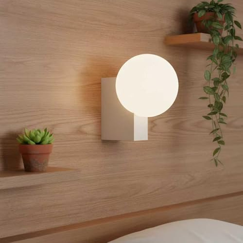 BARCELONA LED Applique da Parete SIDERAL con Sfera in Vetro Opalino, Lampada da Parete per Interni Minimalista Moderno con Base in Alluminio, Lampadina G9 per Camera Bagno Corridoio Soggiorno Bianco