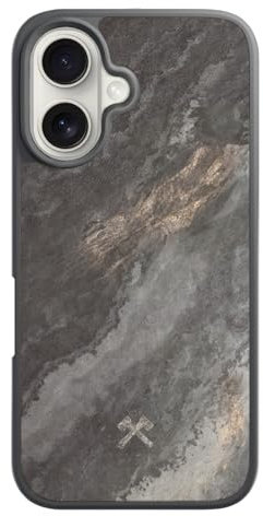 Woodcessories - Magnetisches Bumper Case für iPhone 17 kompatibel mit MagSafe, Hülle mit Magnet aus Stein, Camo Grau