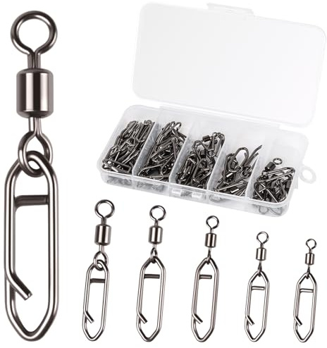 Seconero 55 Pcs Barrel Snap Swivels Fishing Speed Clips for Quick Change