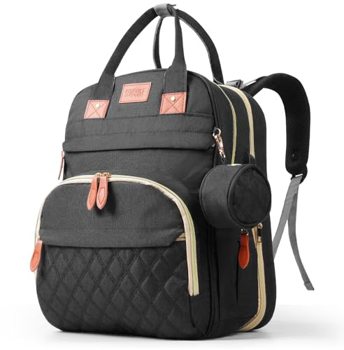 Huracan Baby Wickelrucksack, Babytasche Wickeltasche Set mit Wickelauflage, Kinderwagen-Haken, Reisewickeltasche mit Großer Kapazität, Schwarz