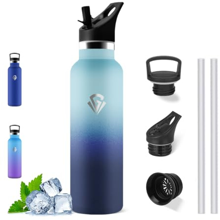 Botella Agua Acero Inoxidable- 500ml- Botella Agua Niños, con Pajita | sin BPA, Cantimplora Acero Inoxidable, A Prueba de Fugas, Doble Aislamiento, para la Escuela, Cafetería, Viajar, Oficina