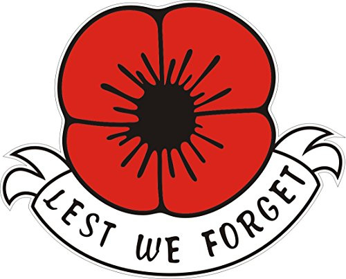 Pinhead REMEMBRANCE SUNDAY POPPY DAY STICKER LEST WE FORGET - Ideal for cars, tablets, laptops, phones, scooters. (Small)