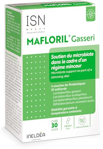 ISN - Mafloril® Gasseri - Complément alimentaire - 4 souches de probiotiques - Soutien de la flore intestinale dans le cadre d'un régime minceur - Cure 30 jours