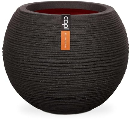 Capi Europe - Vase Boule Rib NL - 40x32 - Noir - Ouverture Ø40 - Pot intérieur et extérieur - KBLR270
