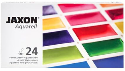 Jaxon Aquarellkasten mit 24 feinen Künstler-Aquarellfarben in ganzen Näpfchen, Metallkasten mit ausklappbarer Mischpalette