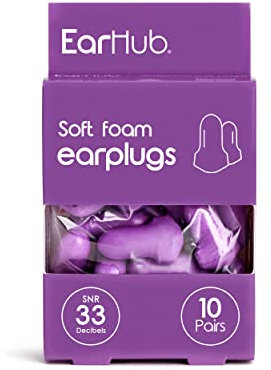 EarHub Sleepwell Soft Foam Earplugs, Hearing Protection 33dB, Ear Plugs Best Used for Sleep, Also Used for Travel, Work, Study & Concerts, Purple, 10 Pairs