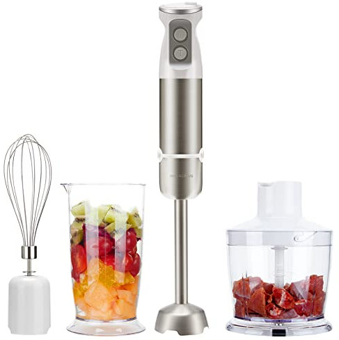 Inkbird Stabmixer Set, 4 in 1 Elektrische Stabmixer mit 6 sechs einstellbaren Stufen, 600 Watt Pürierstab Set mit 600ml Becherglas, Pürier-/Schneebesen, Stabmixer für Babybrei, Suppen und Smoothies