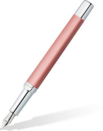 STAEDTLER Triplus 474 F Fountain Pen Radiant Rose, Premium Quality Metal Casing in Ergonomic Triangular Shape, Steel Nib F, with Blue Ink Cartridge 474 F20-3