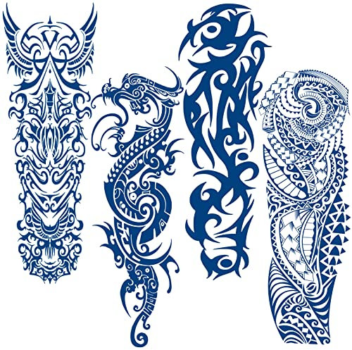 Qpout Tatuaggi Temporanei Semi Permanenti per Uomo Donna, Autoadesivo del Tatuaggio Finto Manica Completa di 1-2 Settimane, Totem Tribale Tatuaggi Realistici Impermeabili