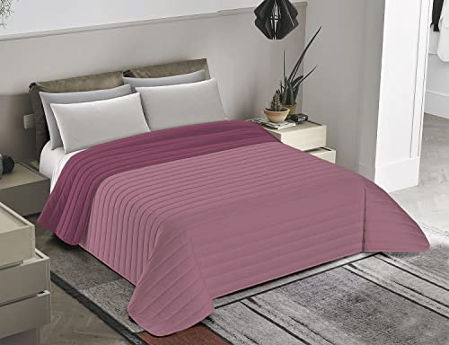 Banzaii Copriletto Matrimoniale 250x260 cm Primaverile, Trapuntino Matrimoniale Trapuntato Leggero, Trapunta Estiva Bicolore Reversibile Made in Italy - Rosa/Lavanda