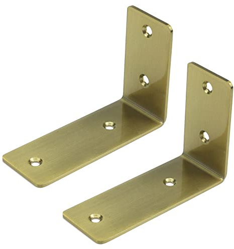Crapyt Glänzende goldene Metall-Regalhalterungen, L-Typ, Edelstahl, 2er-Pack, Hardware-Halterungen, Eckenschutz, Eckstrebe, rechtwinklig, Möbel, mit Befestigungsschrauben, 12.2x8.4x4.7 cm (LxBxH)