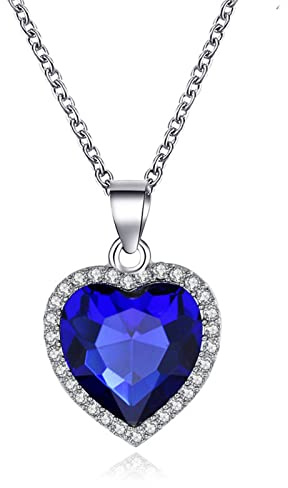 Yienate Collana girocollo in cristallo con cuore zaffiro alla moda con ciondolo a forma di cuore e cristallo blu con ciondolo a forma di cuore dell'oceano, regalo per donne e ragazze