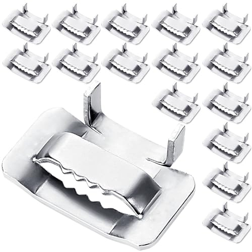 Ear-Lokt Schnalle, Metallband-Clips, 1,9 cm Breite, doppelte Dicke, Flügeldichtung, Rohrschelle Klemmen Schlauchklemme 304 Edelstahl, Bandclip für robuste Rohre, Holzkabel, 100 Stück