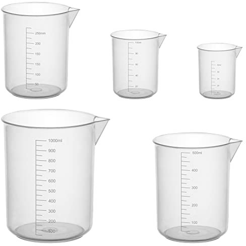 stonylab Messbecher Kunststoff Set, Durchsichtiger Kunststoff Messbecher mit Ausgießer Messbecher Set, Flüssigkeitsbecher-Behälter in 5 Größen, 50 ml/100 ml/250 ml/500 ml/1000 ml (1 L), Kombi Pack