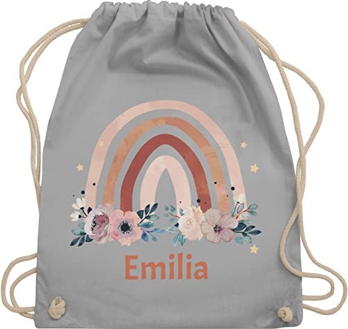 Turnbeutel Rucksack - Boho - Geschenk Regenbogen mit Name personalisiert I Rainbow - Unisize - Hellgrau - personalisierter beutel kindergartenbeutel bohemian blume stoffbeutel