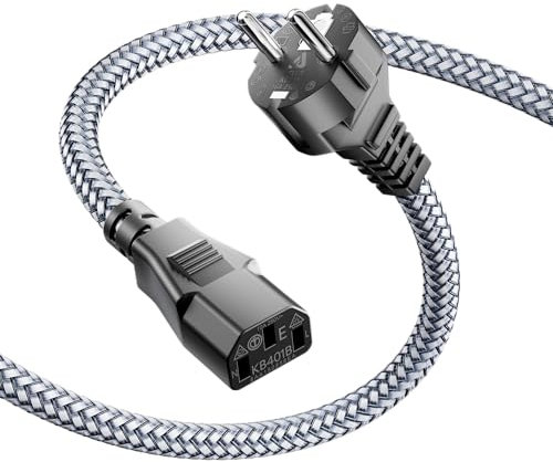 Netzkabel 3 Polig,Kaltgerätekabel 3m Nylon-Geflecht Universale Stromkabel (CEE 7/7 auf IEC60320 C13), Kaltgerätestecker gerade mit VDE für Monitore, PC, Drucker, PS3/PS4 PRO, Scanner, TV, Bildschirm