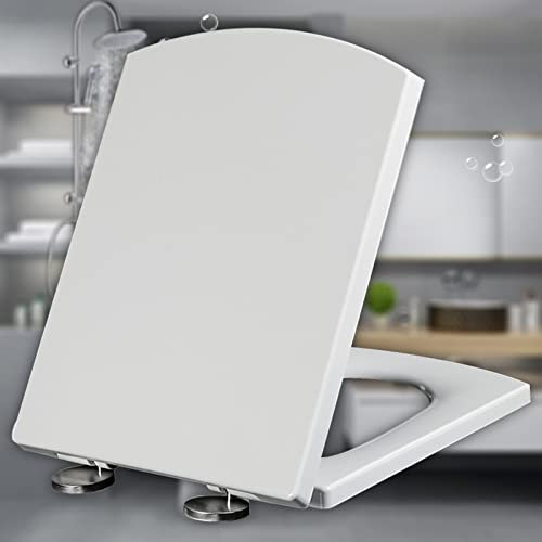 Familien-Toilettensitz mit Absenkautomatik, Toilettendeckel mit Absenkautomatik, weißer Toilettendeckel mit Deckel, kompatibel mit Standard-Toiletten, Weiß-39,5~46,5 * 34,5 cm