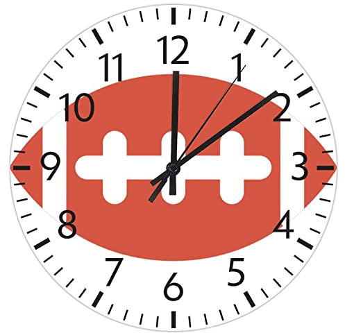 PVC Clock Football Frameless Clocks Sports Fan Round Clock Wall Decor 10in Battery Operated Silent Non-Ticking Bright Frameless Clocks for Office Bathroom Living Room Decorative
