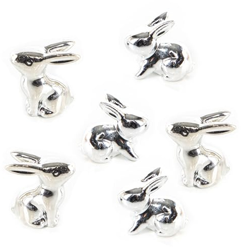 Logbuch-Verlag Decoración de Conejos de Pascua, Set de 6: Figuras Decorativas de Porcelana, Conejos pequeños para Mesa y centros, decoración primaveral Interior, Plata, decoración Moderna, 4 cm