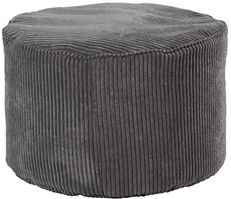 Home4You Sitzpouf - Grau - Cordbezug - EPS-Styropor-Kügelchen - Ø 55 cm