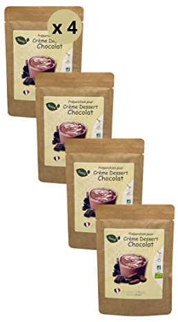 FRANCE DÉLICES - Préparation Pour Crème Dessert Au Chocolat Bio - Dessert Gourmand Et Naturel - Prêt En 5min - Fabrication Artisanale En France - Sans Gluten - 4 Pers. - 4 Sachets De 100g