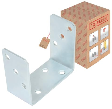 TRIBECCO® U-Pfostenschuh zum Aufschrauben U-Stützenschuh 121 x 60 x 115 mm für Vierkant-Holzpfosten feuerverzinkter Flachstahl 4 m, Pfosten-Verankerung zum Aufdübeln