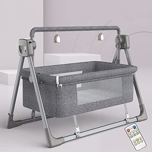 Electric Baby Swing - Adjustable Bedside Crib Rocker in Dark Gray, Safe Infant Bed with Automatic Recliner & Basket, Best Newborn Unisex Bedding