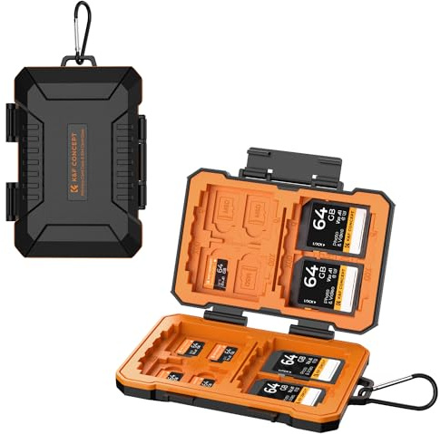 K&F CONCEPT Schutzhülle für Speicherkarten mit 29 Kartenfächern, wasserfest und stoßfest, für 12 Micro-SD-Karten, 8 SD Karten, 4X CF/XQD, 2 Nano SIM