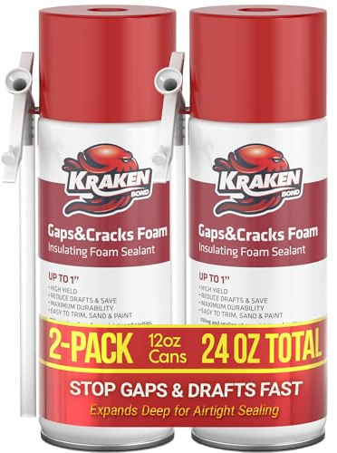 Kraken Bond Gaps & Cracks Expanding Foam Sealant - (2x12oz) High Expansion Polyurethane Spray Foam for Window & Door, Straw Use Waterproof High Yield Gap Filler - 2 Pack