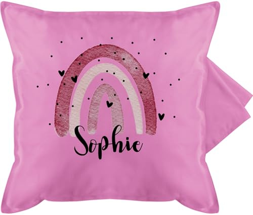 Kissenbezug - Boho Regenbogen I Boho Rainbow - 50 x 50 cm - Pink - personalisiertes kissen name namenskissen bohemian kita kuschelkissen regenbogenkissen individuell personalisierter pillow
