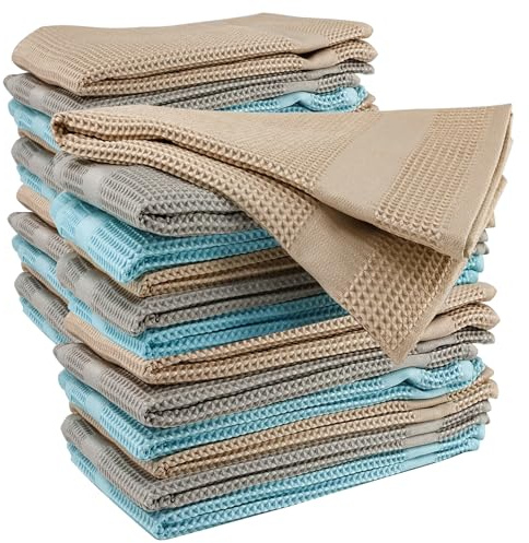 Bayeta de Microfibra 24 Unidades de Seca Vajillas o Cubertería Paños de Punto Gofrado Ultrasuaves,sin Pelusa Secado Rapido Especial para Cocina 40x40cm