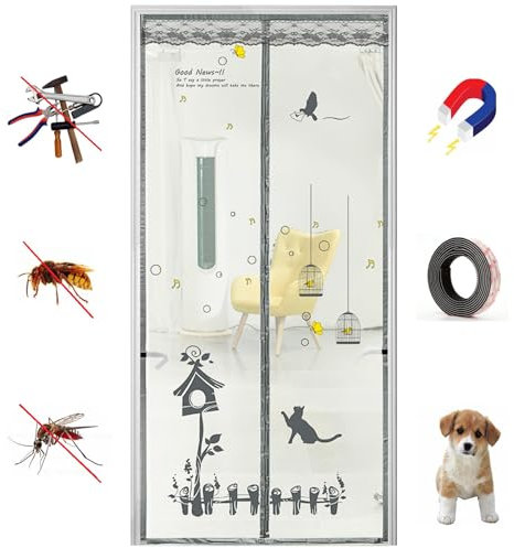 Apanphy Fliegengittertüren, Magnet Fliegengitter Balkontür 100x220 cm, Verstärkter Magnet Fliegenvorhang Insektenschutz für Wohnzimmer Terrassentür Moskitonetz mit Magnetverschluss Ohne Bohren