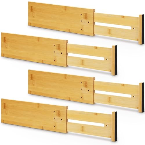 DoubleFill Schubladenteiler aus Bambus, tiefe Kommode, Schubladen-Organizer, verstellbar, erweiterbar von 34,9 - 55,9 cm, Schubladentrenner mit Federbelastung für Kleidung, Kommode (10,2 cm), 4 Stück